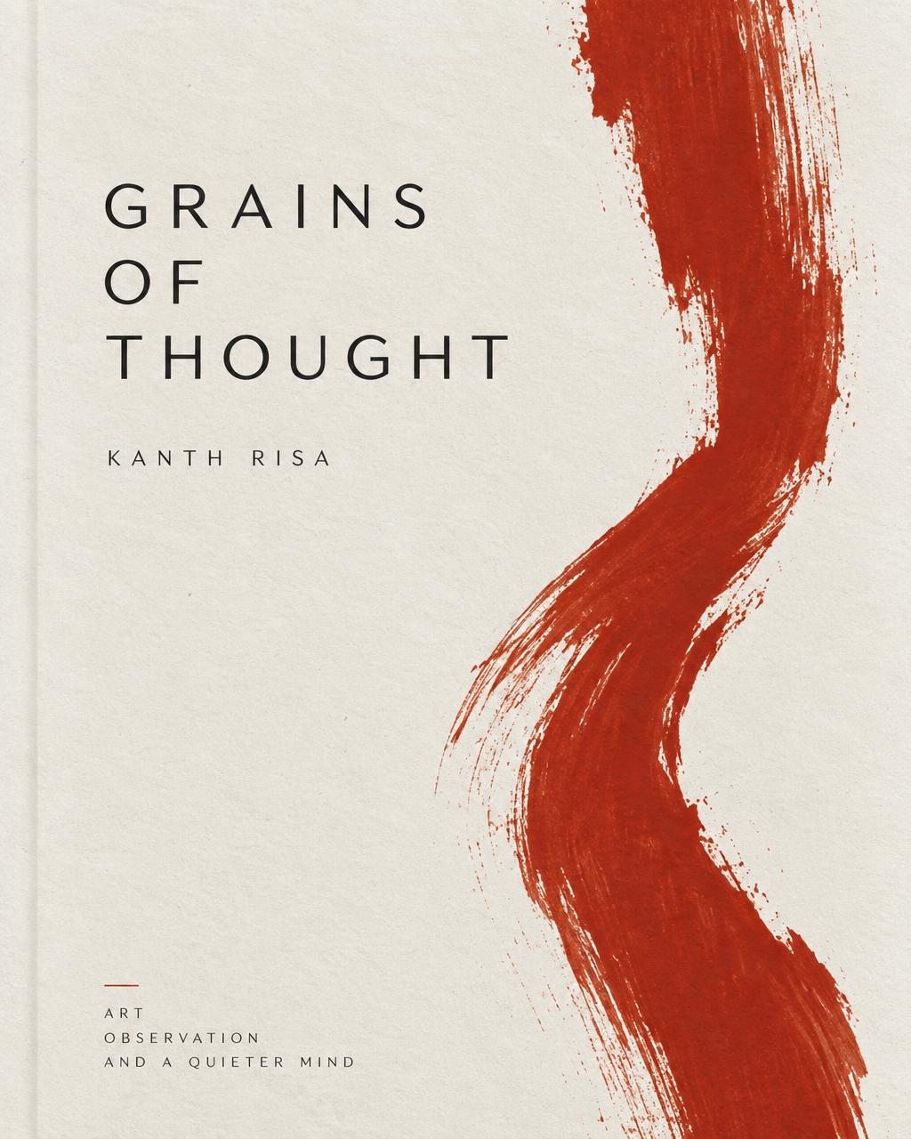 Minimal book cover with a sweeping vermilion brushstroke